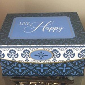 Beautiful Decorative Box (10"W x 5"H x 8"D) Live Happy Theme (Blue) New